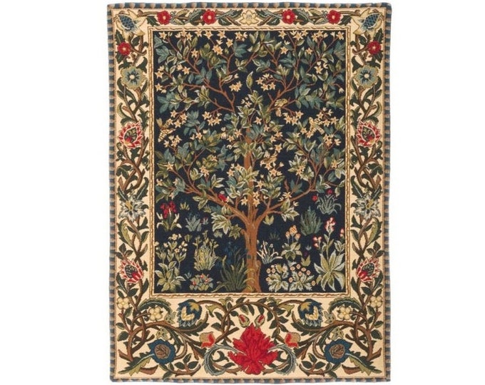 BELGIAN Jacquard WOVEN Hand Finished 46cm x 63cm / 18" x 25" Tree of Life William MORRIS Design Fully Lined Tapestry Wall Hanging