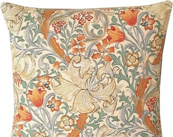 William MORRIS Golden Lily Design BELGIAN Belgium Jacquard WOVEN Hand Finished Tapestry Pillow Cushion Cover, 47cm x 47cm 18" x 18"