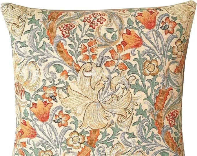 William MORRIS Golden Lily Design BELGIAN Belgium Jacquard WOVEN Hand Finished Tapestry Pillow Cushion Cover, 47cm x 47cm 18" x 18"