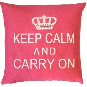 Keep Calm & Carry On ベルギー製 ジャカード織り 手仕上げ タペストリー 枕 クッションカバー 45 cm、18インチ、ジッパー付き