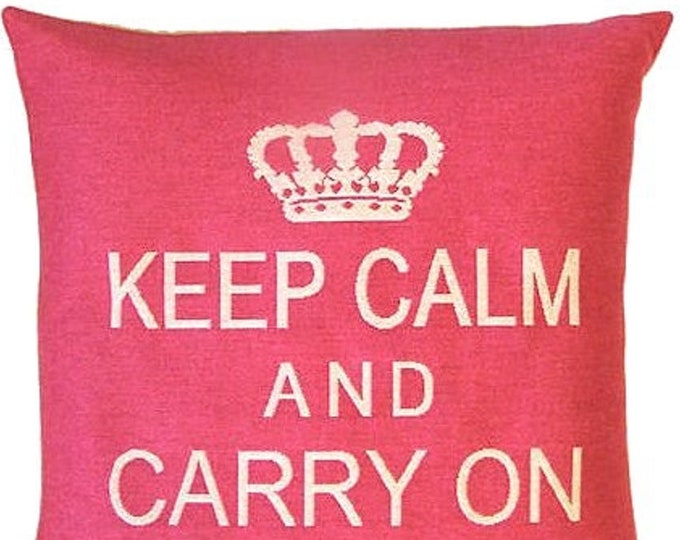 Keep Calm & Carry On BELGIAN Belgium Jacquard WOVEN Hand Finished Tapestry Pillow Cushion Cover, 45cm, 18", with zip