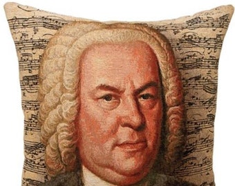 Famous Composer Series, BACH, BELGIAN Belgium Jacquard WOVEN Hand Finished Tapestry Pillow Cushion Cover, 45cm x 45cm 18" x 18"
