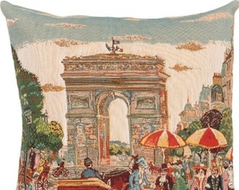 Arc de Triomph Triumph, Paris, BELGIAN Belgium Jacquard WOVEN Hand Finished Tapestry Pillow Cushion Cover, 46cm x 46cm 18" x 18"