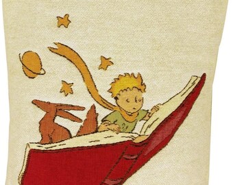 PETIT PRINCE on a book BELGIAN Tapestry Woven Hand Finished Large Tote Shoulder Bag Handbag, 44cm x 44cm, Measurement Excluding Handles