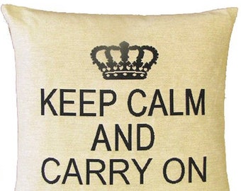 Keep Calm & Carry On BELGIAN Belgium Jacquard WOVEN Hand Finished Tapestry Pillow Cushion Cover, 45cm, 18", with zip