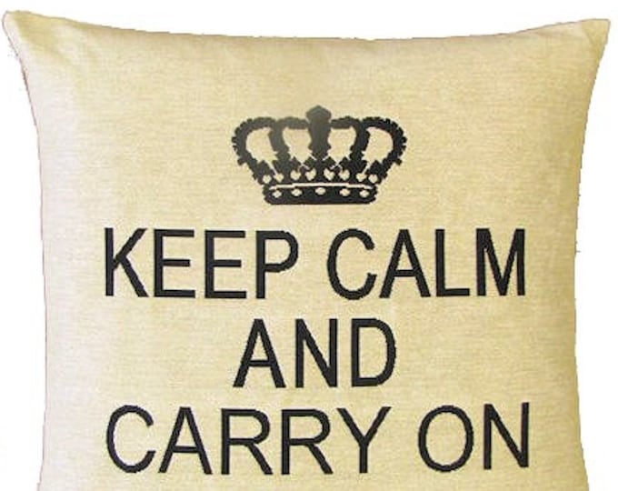 Keep Calm & Carry On BELGIAN Belgium Jacquard WOVEN Hand Finished Tapestry Pillow Cushion Cover, 45cm, 18", with zip