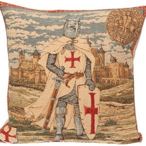 Templar Knight Templier BELGIAN Belgium Jacquard WOVEN Hand Finished Tapestry Pillow Cushion Cover, 14&quot; x 14&quot;, 36cm x 36cm
