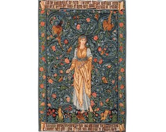 William MORRIS Edward Burne Jones "Flora" BELGIAN jacquard WOVEN Tapestry Wall Art Hanging, Fully Lined, Rod Sleeve, 43" x 28" 110cm x 71cm