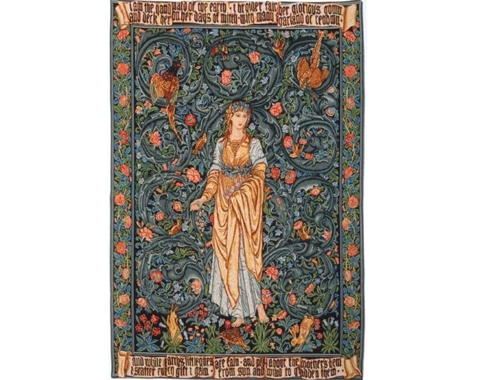William MORRIS Edward Burne Jones "Flora" BELGIAN jacquard WOVEN Tapestry Wall Hanging, Fully Lined with Rod Sleeve, 43" x 28" 110cm x 71cm