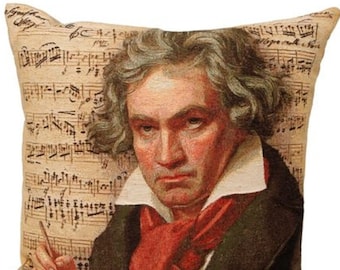 Famous Composer Series, Beethoven, BELGIAN Belgium Jacquard WOVEN Hand Finished Tapestry Pillow Cushion Cover, 45cm x 45cm 18" x 18"