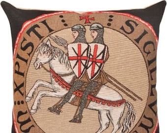 Seal of the Knights Templar Sceau Templier BELGIAN Belgium Jacquard WOVEN Hand Finished Tapestry Pillow Cushion Cover, 46cm x 46cm 18" x 18"