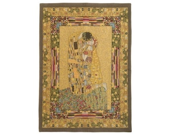 GUSTAV KLIMT The KISS 93cm X 70cm (50" x 36") High Quality Belgian Jacquard Woven Hand Finished Lined Tapestry Wall Hanging with Rod Sleeve