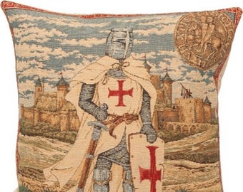 Templar Knight Templier BELGIAN Belgium Jacquard WOVEN Hand Finished Tapestry Pillow Cushion Cover, 14" x 14", 36cm x 36cm