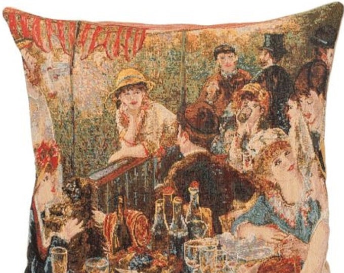 RENOIR Boating Party Luncheon, BELGIAN Belgium Jacquard WOVEN Hand Finished Tapestry Pillow Cushion Cover, 46cm x 46cm 18" x 18"