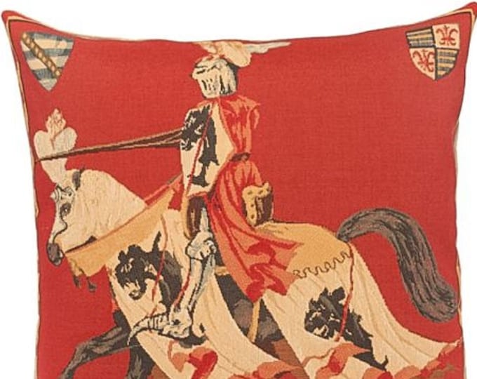 Medieval Joust Tournament RHS BELGIAN Belgium Jacquard WOVEN Hand Finished Tapestry Pillow Cushion Cover, 47cm x 47cm 18" x 18" With Zip