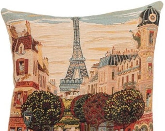 EIFFEL Tower, Tour, Paris, BELGIAN Belgium Jacquard WOVEN Hand Finished Tapestry Pillow Cushion Cover, 46cm x 46cm 18" x 18"