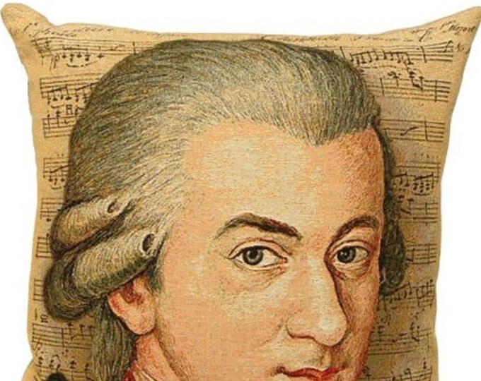 Famous Composer Series, Mozart, BELGIAN Belgium Jacquard WOVEN Hand Finished Tapestry Pillow Cushion Cover, 45cm x 45cm 18" x 18"