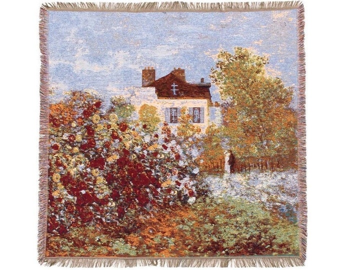 BELGIAN Jacquard Woven 150cm x 150cm MONET Monet's House TAPESTRY Table Chair Sofa Throw Bed Spread Occasional Cover with Tassels