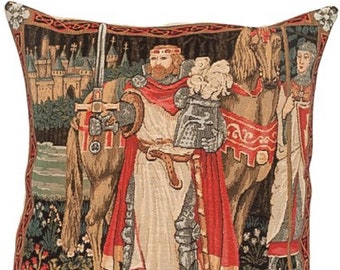King Arthur bidding farewell to Gwynevere BELGIAN Belgium Jacquard WOVEN Hand Finished Tapestry Pillow Cushion Cover, 33cm x 33cm 13" x 13"
