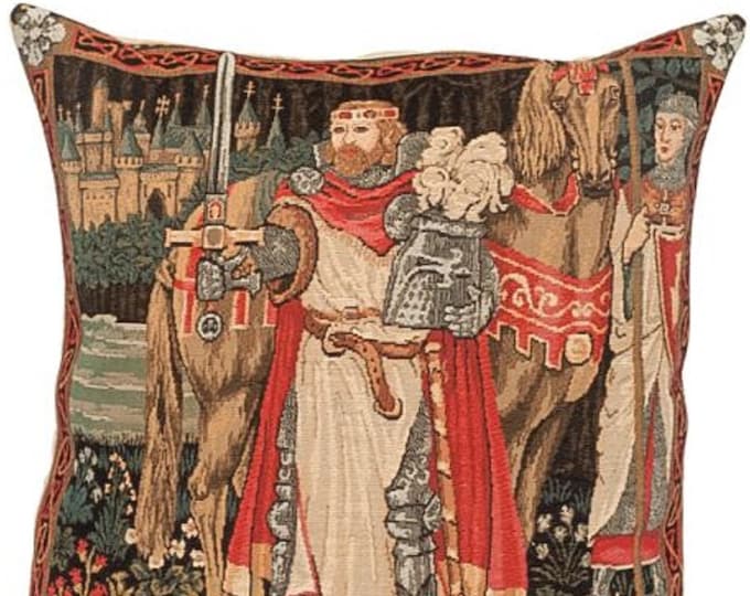 King Arthur bidding farewell to Gwynevere BELGIAN Belgium Jacquard WOVEN Hand Finished Tapestry Pillow Cushion Cover, 33cm x 33cm 13" x 13"