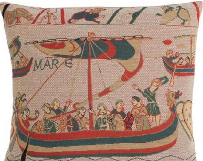 Navigio Mare Sea Crossing Hastings Bayeux BELGIAN Belgium Jacquard WOVEN Hand Finished Tapestry Pillow Cushion Cover, 47cm x 47cm 18" x 18"