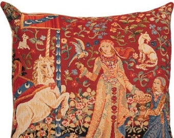 Cluny Lady & the Unicorn The TASTE BELGIAN Belgium Jacquard WOVEN Hand Finished Tapestry Pillow Cushion Cover, 47cm x 47cm 18" x 18"