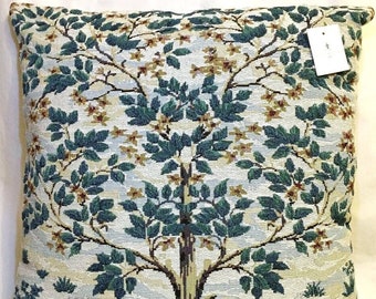 William MORRIS Tree of Life French Jacquard WOVEN Hand Finished 43cm x 43cm 17" x 17" Double Sided TAPESTRY Pillow Cushion Cover with Zip