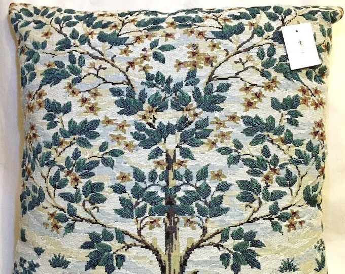 William MORRIS Tree of Life French Jacquard WOVEN Hand Finished 43cm x 43cm 17" x 17" Double Sided TAPESTRY Pillow Cushion Cover with Zip