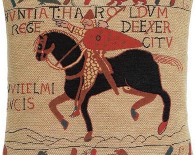 King Harold on Horseback Hastings Bayeux BELGIAN Belgium Jacquard WOVEN Hand Finished Tapestry Pillow Cushion Cover, 33cm, 13", with zip