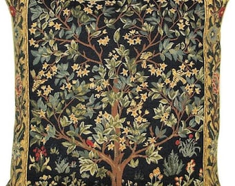 Tree of Life William MORRIS Design BELGIAN Belgium Jacquard WOVEN Hand Finished Tapestry Pillow Cushion Cover, 47cm x 47cm 18" x 18"
