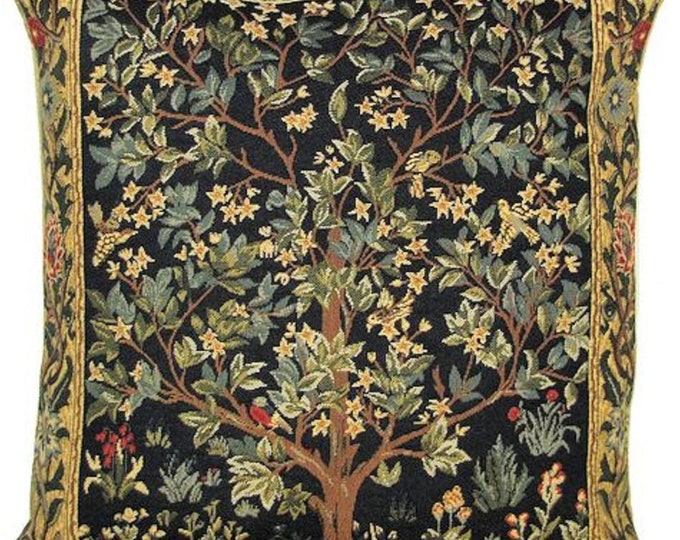 Tree of Life William MORRIS Design BELGIAN Belgium Jacquard WOVEN Hand Finished Tapestry Pillow Cushion Cover, 47cm x 47cm 18" x 18"