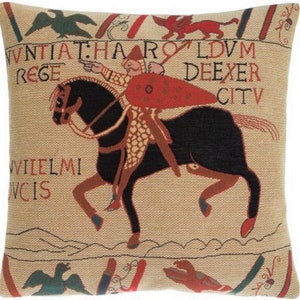 King Harold on Horseback Hastings Bayeux BELGIAN Belgium Jacquard WOVEN Hand Finished Tapestry Pillow Cushion Cover, 47cm x 47cm 18&quot; x 18&quot;