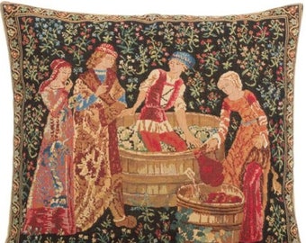 Les Vendanges WINEMAKING Grape Pressing, BELGIAN Belgium Jacquard WOVEN Hand Finished Tapestry Pillow Cushion Cover 46cm x 46cm 18" x 18"