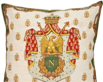 Napoleon Bonaparte Coat of Arms BELGIAN Belgium Jacquard WOVEN Hand Finished Tapestry Pillow Cushion Cover, 46cm x 46cm 18" x 18"