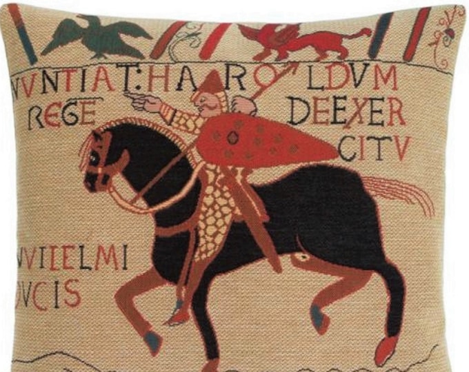 King Harold on Horseback Hastings Bayeux BELGIAN Belgium Jacquard WOVEN Hand Finished Tapestry Pillow Cushion Cover, 47cm x 47cm 18" x 18"