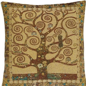 Gustav KLIMT Tree of Life, BELGIAN Belgium Jacquard WOVEN Hand Finished Tapestry Pillow Cushion Cover, 46cm x 46cm, 18&quot; x 18&quot;