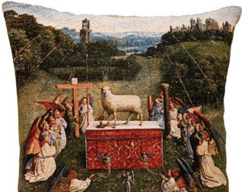 Depiction of the Lamb of God, BELGIAN Belgium Jacquard WOVEN Hand Finished Tapestry Pillow Cushion Cover, 46cm x 46cm 18" x 18"