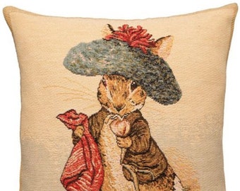 BEATRIX POTTER Benjamin Bunny BELGIAN Belgium Jacquard Woven Hand Finished 33cm 13" Tapestry Pillow Cushion Cover, Velvet Reverse, Zip
