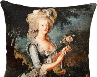 Portrait of MARIE ANTOINETTE, Queen Consort, BELGIAN Jacquard Woven Hand Finished Tapestry Pillow Cushion Cover, 46cm x 46cm 18" x 18"