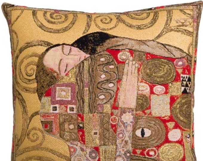 Gustav KLIMT Fulfillment BELGIAN Belgium Jacquard WOVEN Hand Finished Tapestry Pillow Cushion Cover with Gold Lurex, 44cm x 44cm, 17" x 17"