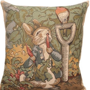 BEATRIX POTTER Peter Rabbit BELGIAN Belgium Jacquard Woven Hand Finished 33cm 13" Tapestry Pillow Cushion Cover, Velvet Reverse, Zip