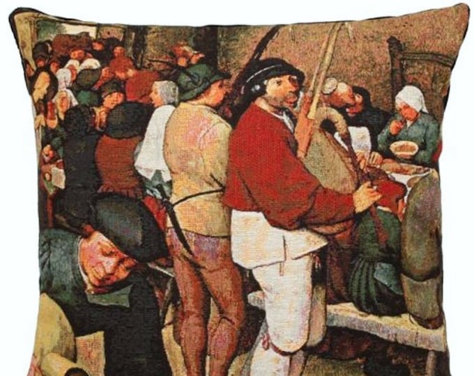 BRUEGEL Peasant Wedding I BELGIAN Jacquard WOVEN Hand Finished Tapestry Pillow Cushion Cover, 46cm x 46cm 18" x 18"