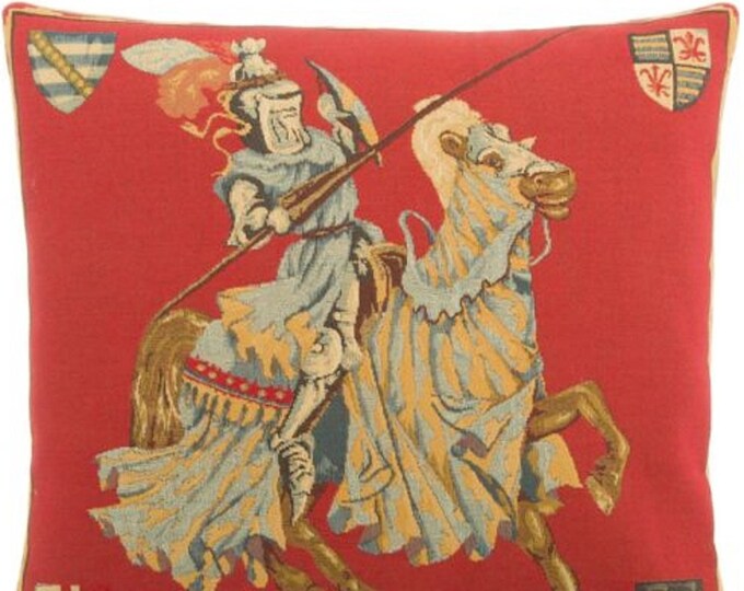 Medieval Joust Tournament LHS BELGIAN Belgium Jacquard WOVEN Hand Finished Tapestry Pillow Cushion Cover, 47cm x 47cm 18" x 18" With Zip
