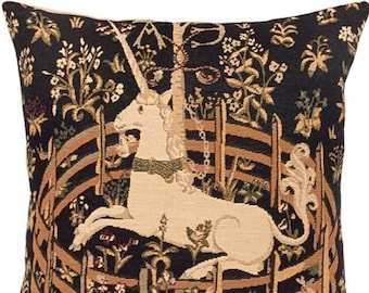 Cluny UNICORN in Captivity BELGIAN Belgium Jacquard WOVEN Hand Finished Tapestry Pillow Cushion Cover, 13.5" x 13.5" / 34cm x 34cm
