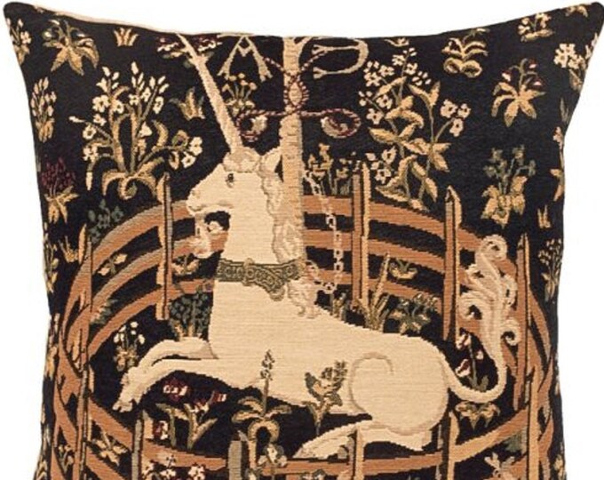 Cluny UNICORN in Captivity BELGIAN Belgium Jacquard WOVEN Hand Finished Tapestry Pillow Cushion Cover, 13.5" x 13.5" / 34cm x 34cm