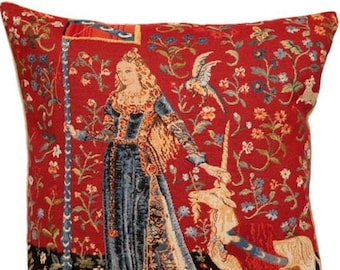 Cluny Lady & the Unicorn The TOUCH, BELGIAN Belgium Jacquard WOVEN Hand Finished Tapestry Pillow Cushion Cover, 47cm x 47cm 18" x 18"