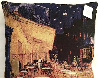 Vincent VAN GOGH Café Terrace at Night French Jacquard Woven Hand Finished 43cm, 17" Double Sided TAPESTRY Pillow Cushion Cover With Zip