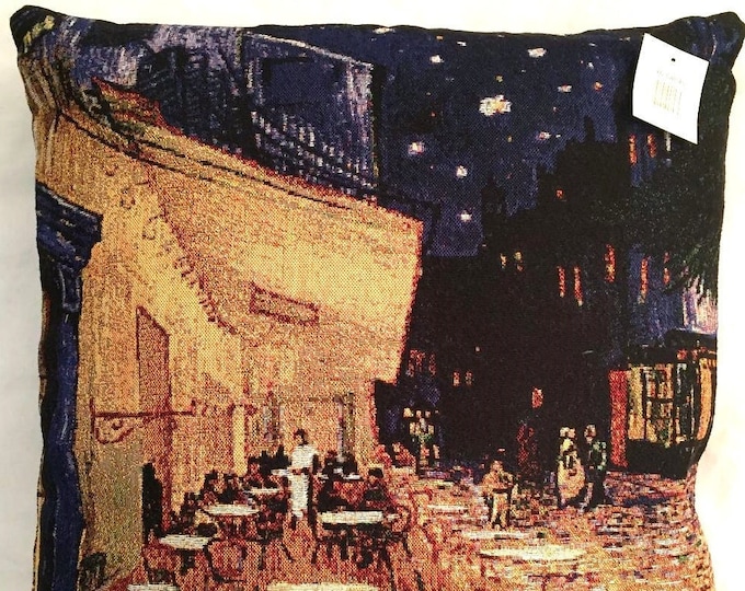 Vincent VAN GOGH Café Terrace at Night French Jacquard Woven Hand Finished 43cm, 17" Double Sided TAPESTRY Pillow Cushion Cover With Zip