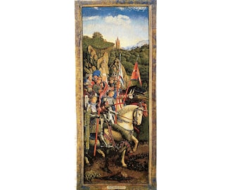 Knights of Christ from Ghent Altarpiece BELGIAN Jacquard WOVEN Hand Finished Tapestry Lined Wall Hanging + Rod Sleeve 143cm x 62cm 56" x 24"