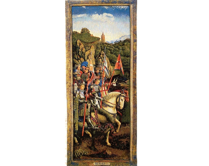 Knights of Christ from Ghent Altarpiece BELGIAN Jacquard WOVEN Hand Finished Tapestry Lined Wall Hanging + Rod Sleeve 143cm x 62cm 56" x 24"